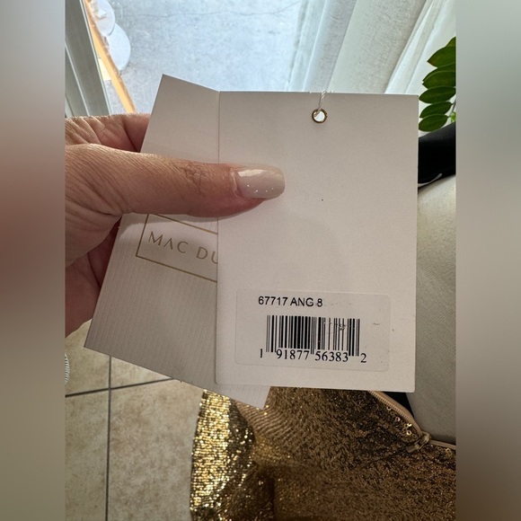 Mac Duggal Gold Sequin Maxi Dress gown Bridesmaid Wedding prom - Picture 4 of 8